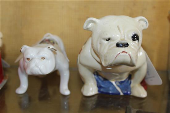 Royal Doulton bulldog, Union Jack draped & an Arcadian crested china bulldog